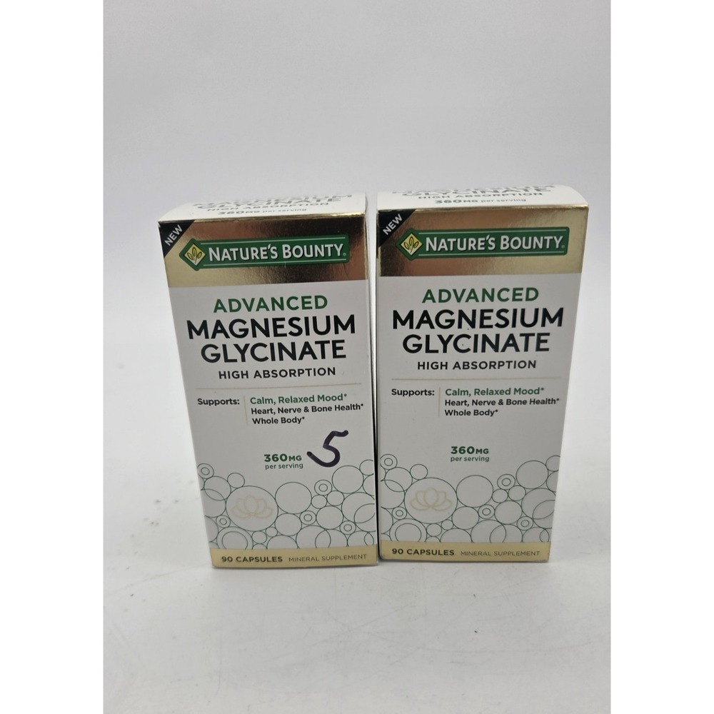 Nature's Bounty Advanced Magnesium Glycinate 360mg 90 Caps 2 Pack Exp 08/27